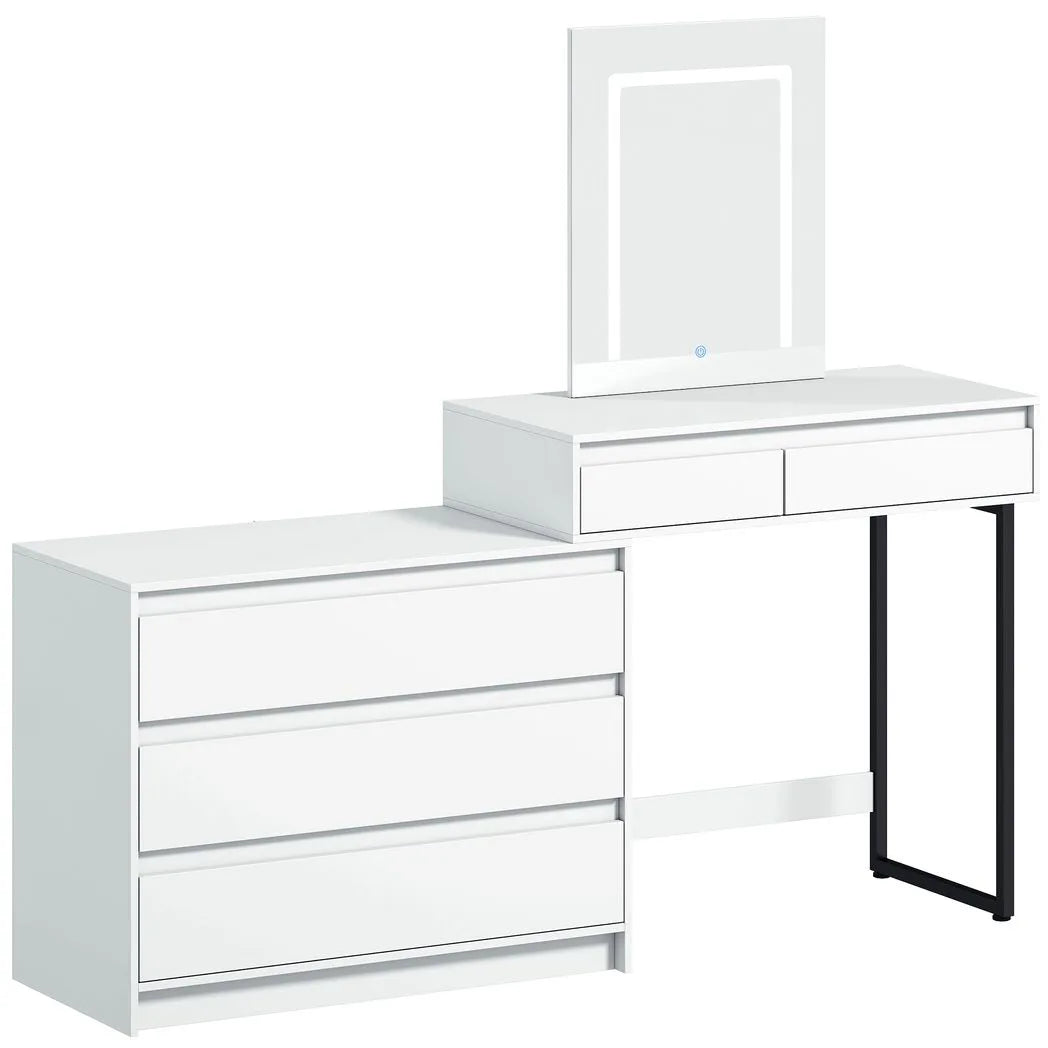 HOMCOM Vanity Makeup Desk LED Mirror Dressing Table Large Storage 5 Drawers White