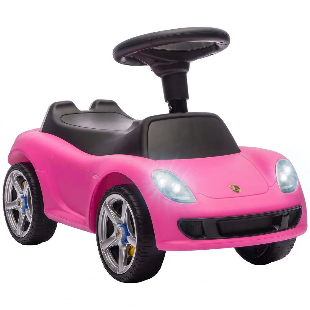 AIYAPLAY Porsche Licensed Toddler Ride On Car with Horn, Headlights & Sounds – Push Car for 18–36 Months, Pink