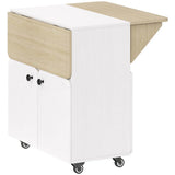 HOMCOM Folding Dining Table with Hidden Shelf & Cabinet, Rolling Drop Leaf – Space-Saving, White