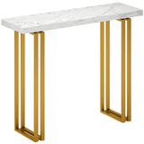 HOMCOM 100 cm Console Table with Faux Marble Top and Gold Tone Frame – Narrow Entryway Table, White