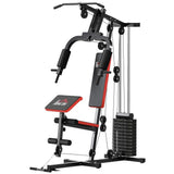 HOMCOM Multi Gym Station with 65 kg Weight Stack, Chest Press, Pulleys & Leg Extension – Home Gym, Black