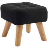 HOMCOM Linen-Look Square Padded Footstool with Wooden Legs – Leg Rest and Vanity Stool, Black
