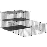 PawHut Small Animal Playpen with Door – Metal Mesh Cage for Guinea Pigs and Rabbits, 175cm, Black