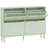 HOMCOM Slim 4-Drawer Shoe Cabinet with Ridged Doors and Gold Accents – Holds 10–20 Pairs, Light Green