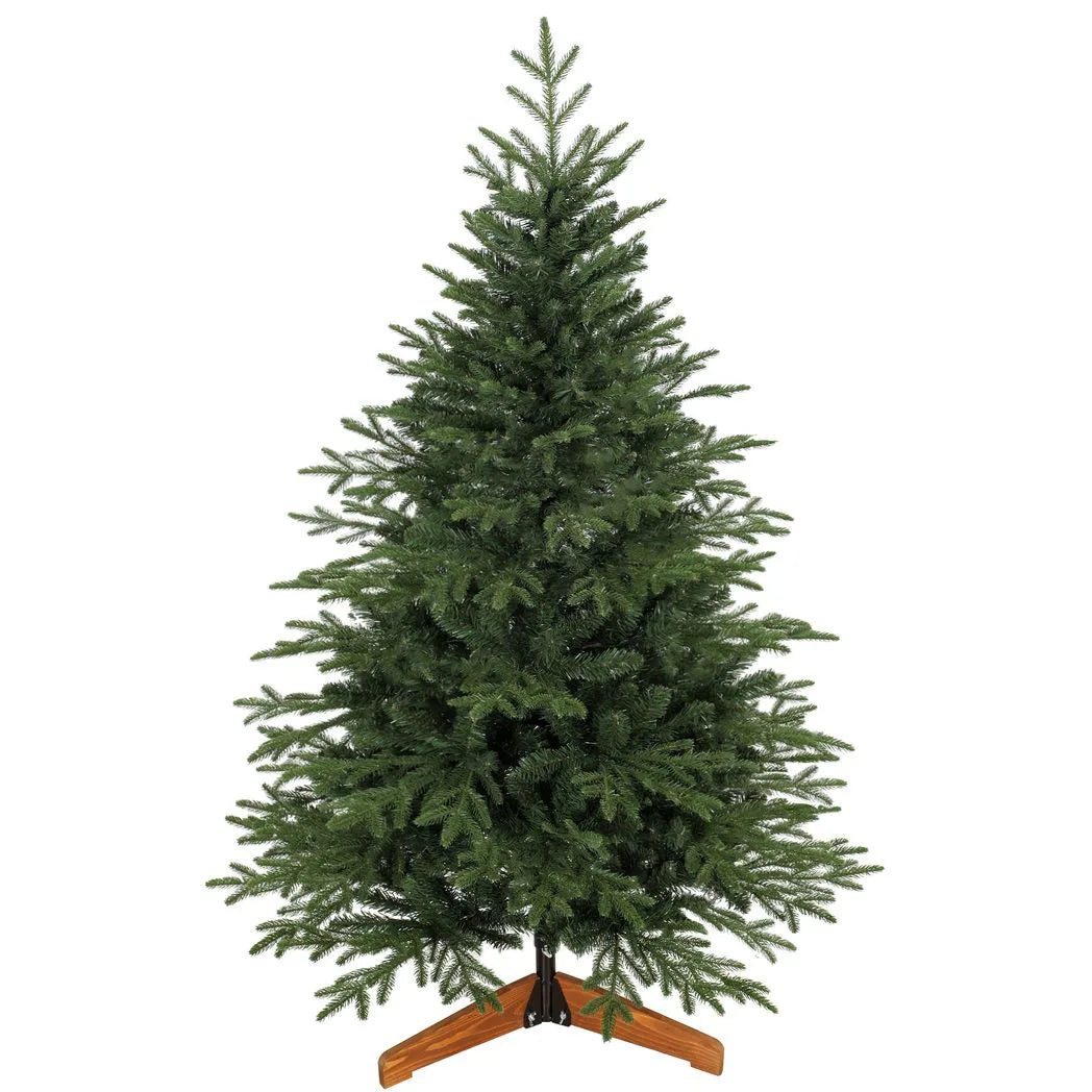 HOMCOM 5ft Artificial Christmas Tree with Hinged Branches & Solid Pine Wood Stand – 150cm, Green