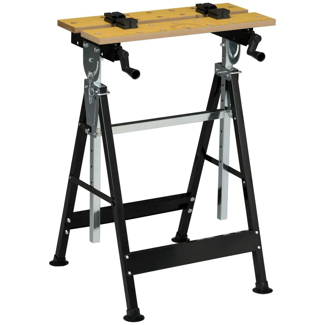HOMCOM Portable Folding Workbench with Adjustable Height and Angle, 4 Clamping Pegs, 100kg Capacity, Beige