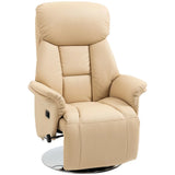 HOMCOM Manual Swivel Recliner Chair with Footrest, Padded Arms & PU Leather – 130° Armchair, Beige