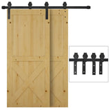 HOMCOM 200cm Sliding Barn Door Hardware Track Kit for Two Doors, 90kg Capacity – Heavy Duty Carbon Steel Rail, Black