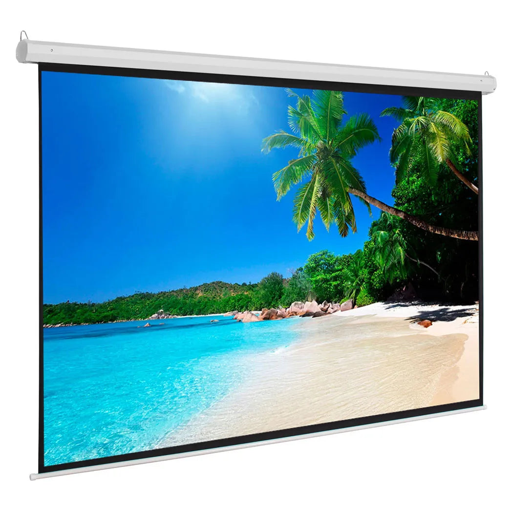 100 Inch Manual Pull-Down Projector Screen with Self-Locking Mechanism, Wall & Ceiling Mount, Matte White
