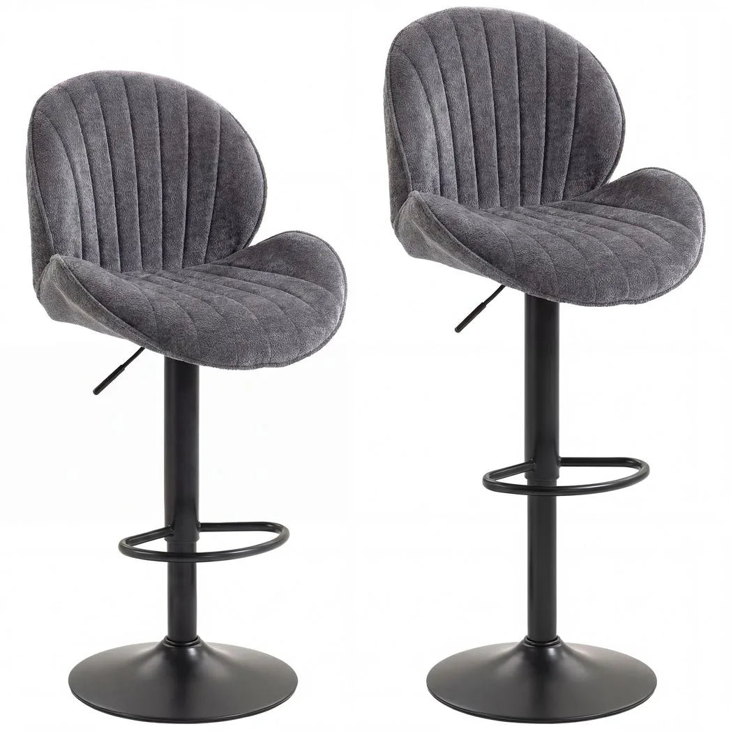 HOMCOM Set of 2 Swivel Bar Stools with Back, Adjustable Height and Footrest – Kitchen Island Stools, Grey