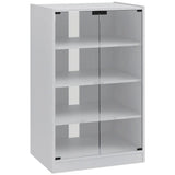 HOMCOM 4-Tier Hi-Fi Stand with Push-to-Open Glass Doors and Adjustable Shelves – Record Player Cabinet, White