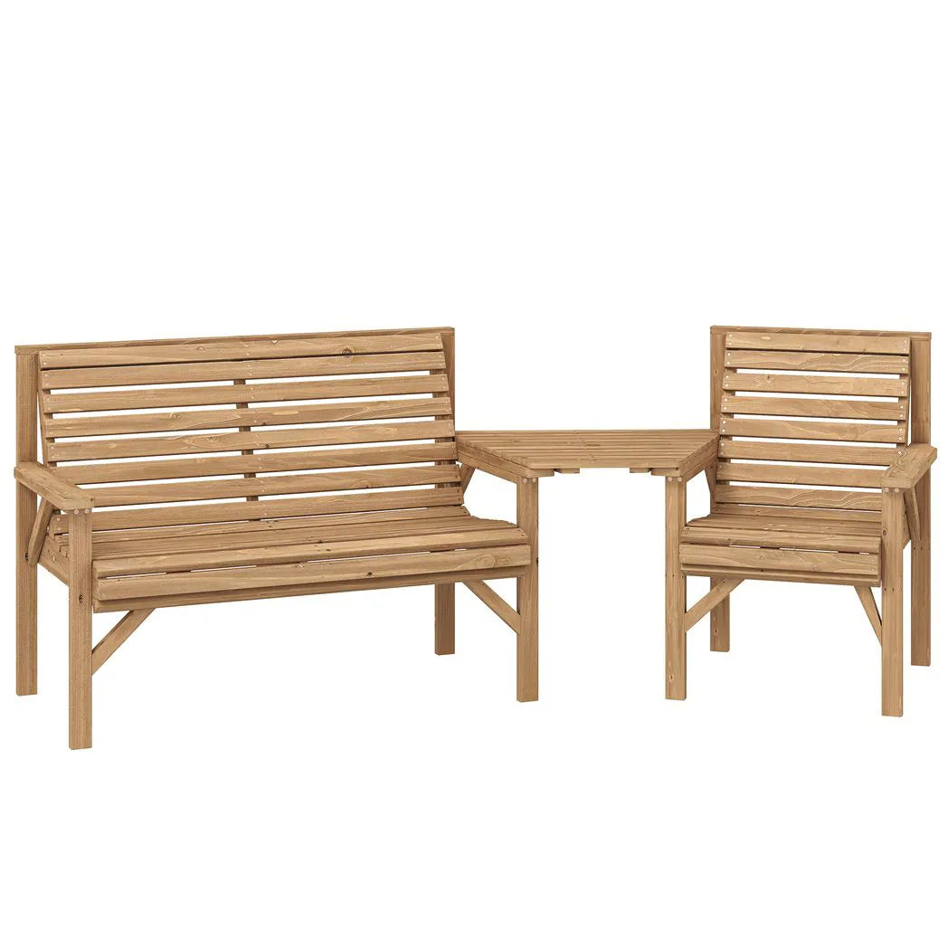 Outsunny 3-Piece Wooden Garden Furniture Set – Armchair, 2-Seater Bench and Detachable Table, Natural Wood
