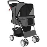 PawHut Foldable Dog Pram with Reflective Strips and 360° Swivel Wheels – Pet Stroller, Dark Grey