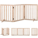 PawHut Wooden Freestanding Dog Gate with 3 Folding Panels and 2 Support Feet – Indoor Pet Barrier, Natural