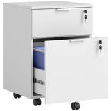 HOMCOM Two-Drawer Lockable Filing Cabinet on Wheels with Hanging Bars – Under Desk Office Storage, White
