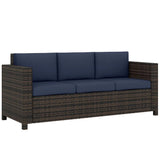 Outsunny 3-Seater Rattan Garden Sofa – Weather-Resistant Outdoor Sofa with Cushions, Dark Blue
