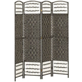 HOMCOM 4 Panel Folding Privacy Screen with Pine Wood Frame – Hand-Woven Room Divider, Dark Grey