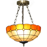 HOMCOM Tiffany Style Ceiling Light with 3 E27 Sockets – Vintage Stained Glass Semi Flush Chandelier