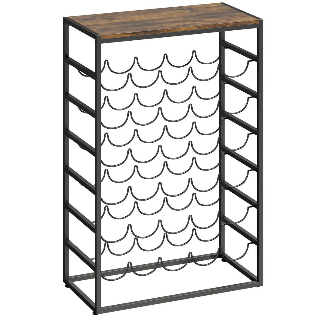 HOMCOM 6 Tier Free Standing Wine Rack for 30 Bottles with Wood-Effect Top, Rustic Brown