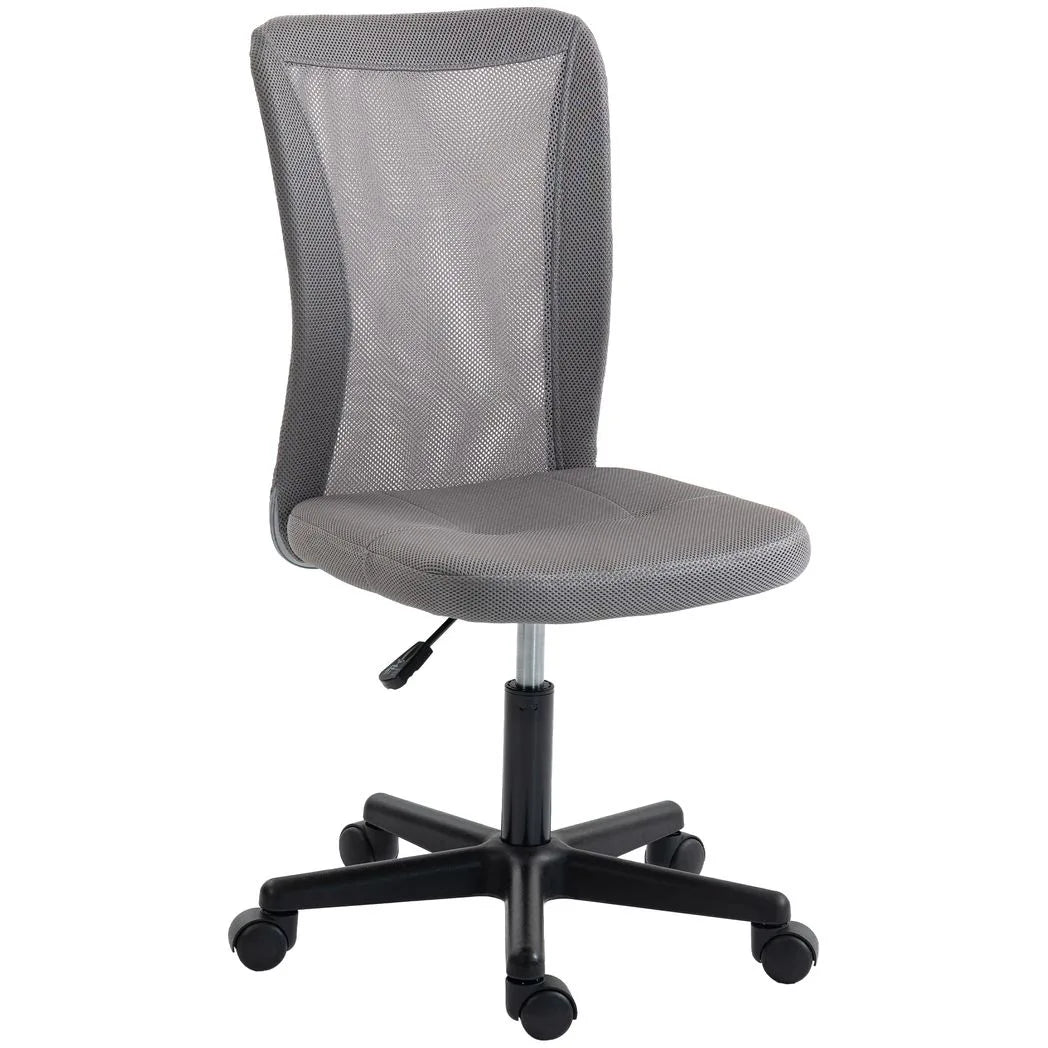 Vinsetto Armless Mesh Office Chair with Adjustable Height and 360° Swivel – Space-Saving Padded Study Chair, Grey