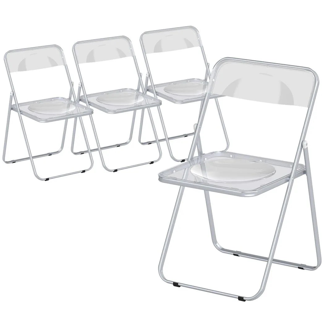 HOMCOM Set of 4 Foldable Chairs with Transparent Seat and Backrest – Heavy Duty Steel Frame, Space-Saving, Clear