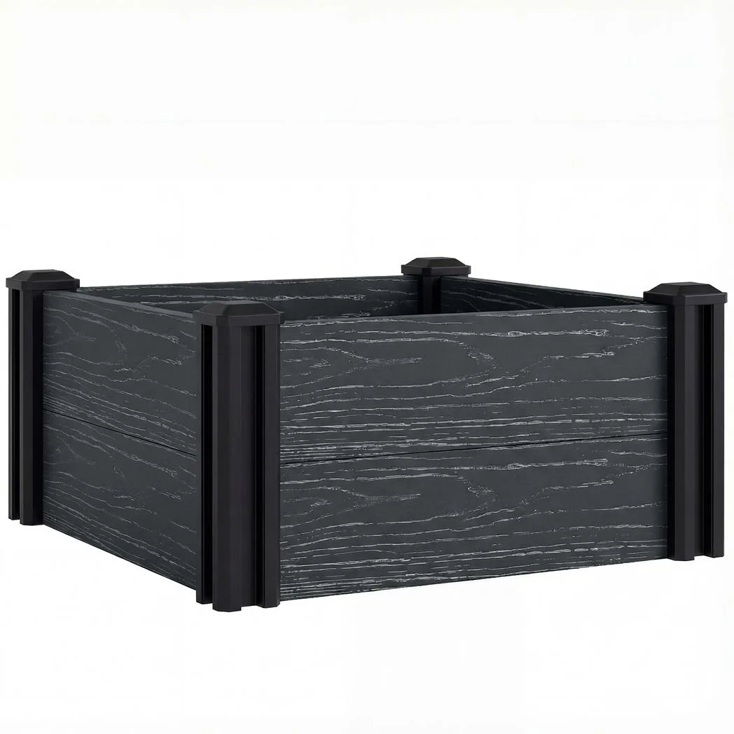 Outsunny Vinyl Raised Garden Bed Kit with Slotting Legs and Open Bottom – Modular 2 x 2 x 1ft Planter, Dark Grey