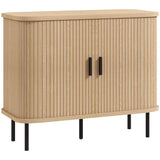 HOMCOM Mid-Century Sideboard with Slatted Tambour Sliding Doors & Steel Legs – Oak Tone