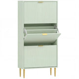 HOMCOM Slim 3-Drawer Shoe Cabinet with Gold Accents, 122.5 x 60 x 24cm, Light Green