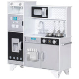 AIYAPLAY Kids Play Kitchen with Sounds, Ice and Coffee Maker, Microwave and Utensils – Role Play, Ages 3-6