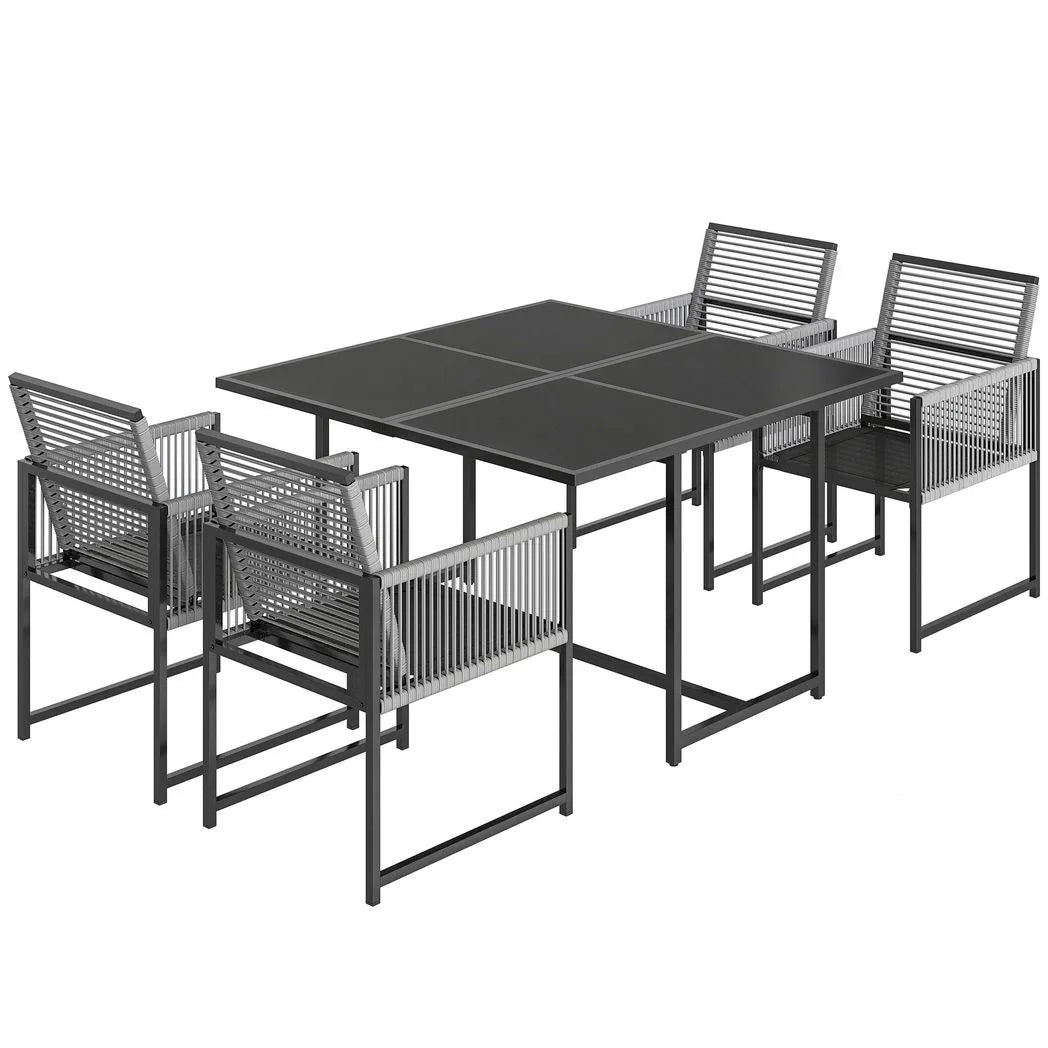 Outsunny 5 Piece Garden Dining Set for 4 with Glass-Top Table & Foldable Backrest Chairs – Patio Set, Light Grey