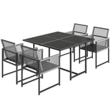 Outsunny 5 Piece Garden Dining Set for 4 with Glass-Top Table & Foldable Backrest Chairs – Patio Set, Light Grey