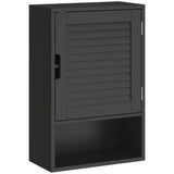 HOMCOM Wall Mounted Bathroom Cabinet with Adjustable Shelves – Louvred Door Storage, 40 x 20 x 60 cm, Black