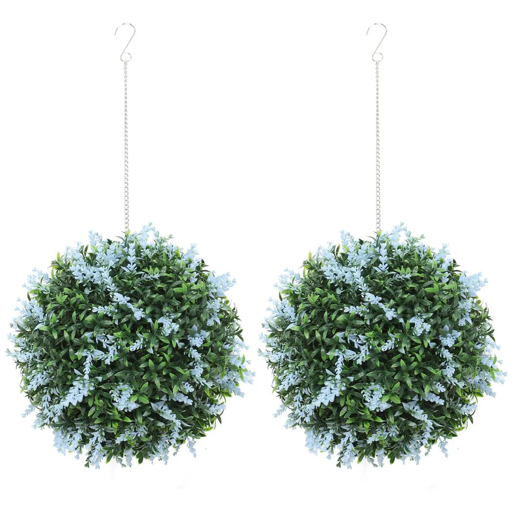 HOMCOM Set of 2 Artificial Plant Topiary Balls, UV-protected Fake Decorative Plants, Blue