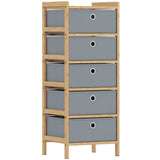 HOMCOM 5-Drawer Narrow Chest of Drawers with Fabric Drawers & Bamboo Frame – Slim Storage, Light Grey