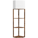 HOMCOM Corner Floor Lamp with 3 Storage Shelves & Pull Chain Switch – Tall Standing Lamp, Rustic Brown