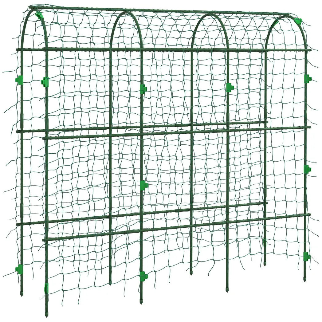 Outsunny 183 cm Metal Garden Arch Trellis with Climbing Net – Plant Support for Fruit and Vegetables