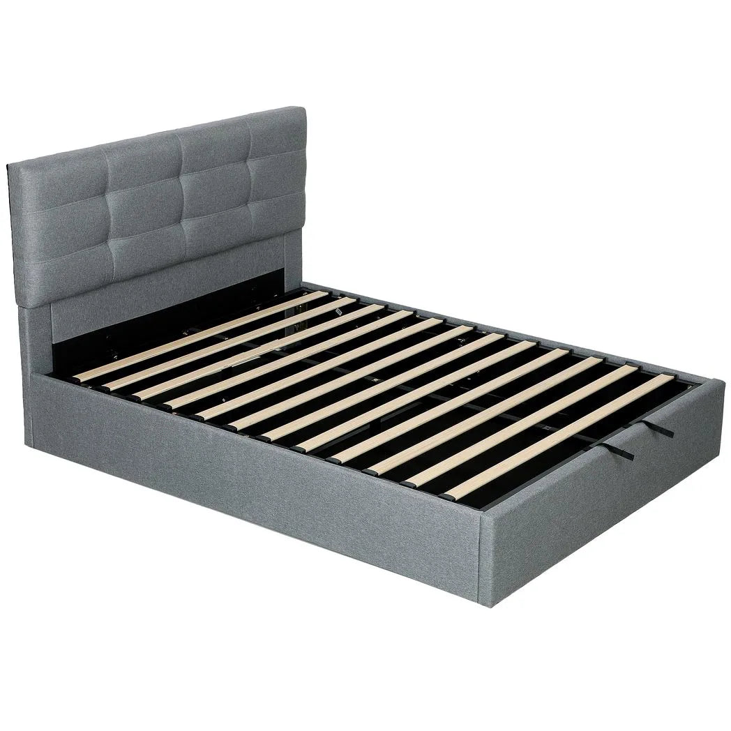 HOMCOM 5ft King Size Ottoman Bed with Gas Lift Storage and Tufted Headboard – Bedroom Frame, Grey