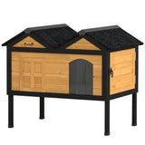 PawHut Wooden Outdoor Cat House with Asphalt Roof, Side Cleaning Door and PVC Curtain – Insulated Cat Shelter