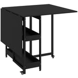 HOMCOM Drop Leaf Dining Table for 2–4 People with Open Shelves and Wheels – Folding Kitchen Table, Black