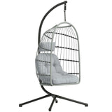 Outsunny Hanging Egg Chair with Stand – Indoor Outdoor Swing Chair with Foldable Basket, Cushions & Safety Strap, Light Grey
