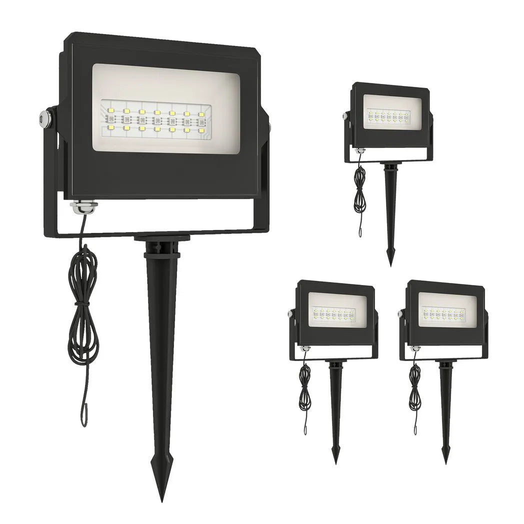 Outsunny 32W RGB LED Garden Floodlights, 4-Pack – Linkable Spotlights with Remote and Timer, IP65, UK Plug, Black