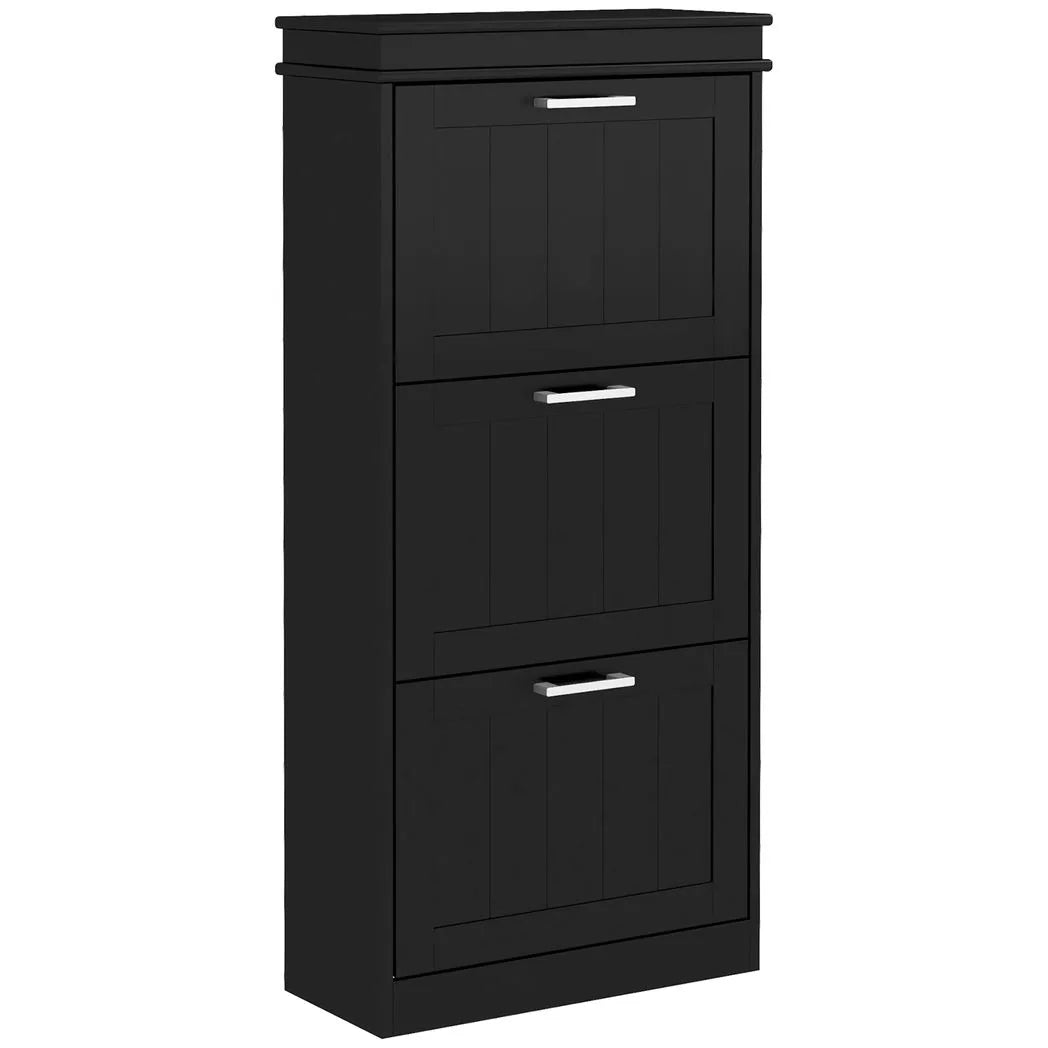 HOMCOM Slim 3-Drawer Shoe Cabinet with Adjustable Shelves – Holds 15 Pairs, Black