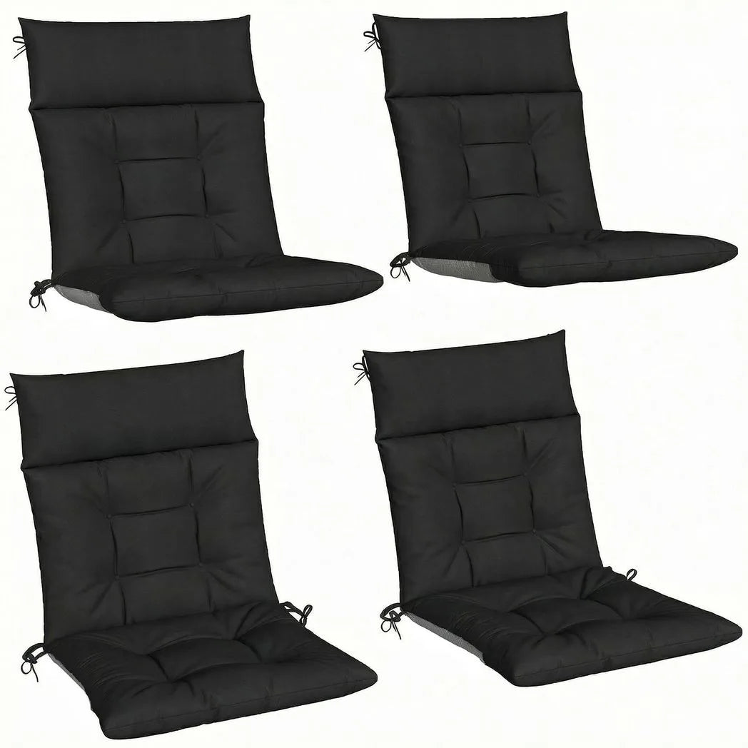Outsunny Set of 4 Waterproof Non-Slip Patio Chair Cushions with Headrest, 112 x 53 cm, Black