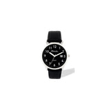 Ravel Men's Silver-Tone Dated Watch with Black Dial and Black Faux Leather Strap