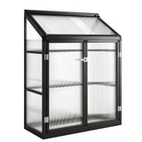 Outsunny Lean-to Polycarbonate Greenhouse 4 x 2ft with 2 Hinged Doors & Top Vent, Aluminium Frame, Black