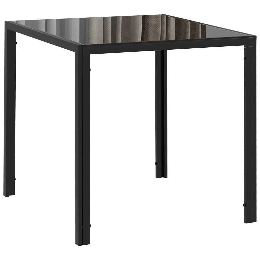 HOMCOM Modern Square Dining Table for 2–4 People with Glass Top and Steel Frame – Small Kitchen Table, Black