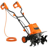 Outsunny 1500W Electric Garden Tiller with Foldable Handle, 40cm Working Width, 20cm Depth, 6 Steel Blades & Adjustable Wheels
