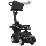 AIYAPLAY 4 in 1 Licensed Mercedes-Benz Ride On Push Car with Canopy, Guardrails, Horn and Music – 12–36 Months, Black