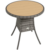 Outsunny 70 cm Round Rattan Garden Table with Slatted Wood-Effect Top, Natural