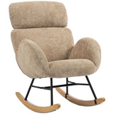 HOMCOM Upholstered Rocking Chair with Adjustable Headrest – Raindrop Velvet, Rubberwood Base, Light Brown
